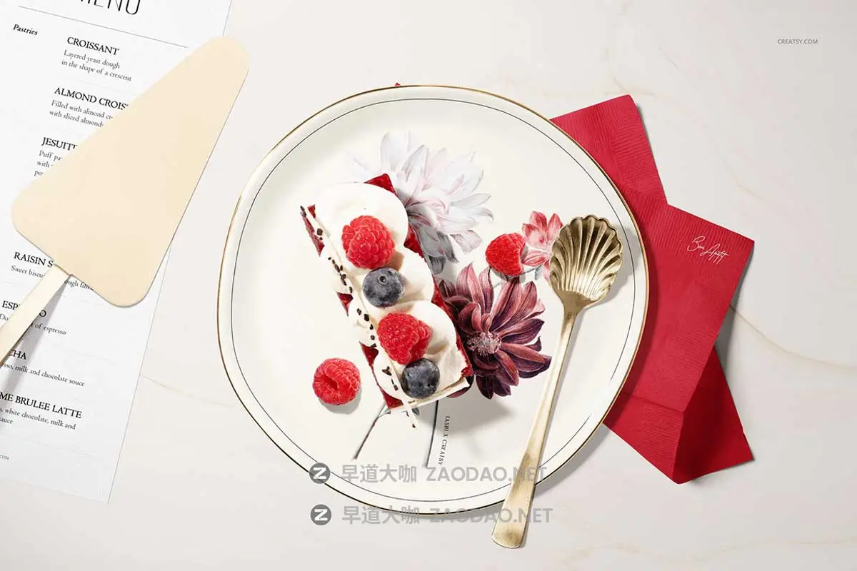 16款瓷盘菜单餐巾纸糕点甜点Vi设计展示效果图Ps贴图样机模板 Plate Mockup Set (pastry shop edition)插图4 16款瓷盘菜单餐巾纸糕点甜点Vi设计展示效果图Ps贴图样机模板 Plate Mockup Set (pastry shop edition)插图4