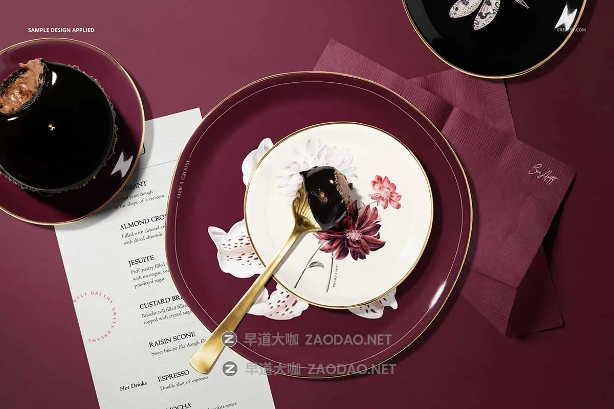 16款瓷盘菜单餐巾纸糕点甜点Vi设计展示效果图Ps贴图样机模板 Plate Mockup Set (pastry shop edition)插图9 16款瓷盘菜单餐巾纸糕点甜点Vi设计展示效果图Ps贴图样机模板 Plate Mockup Set (pastry shop edition)插图9