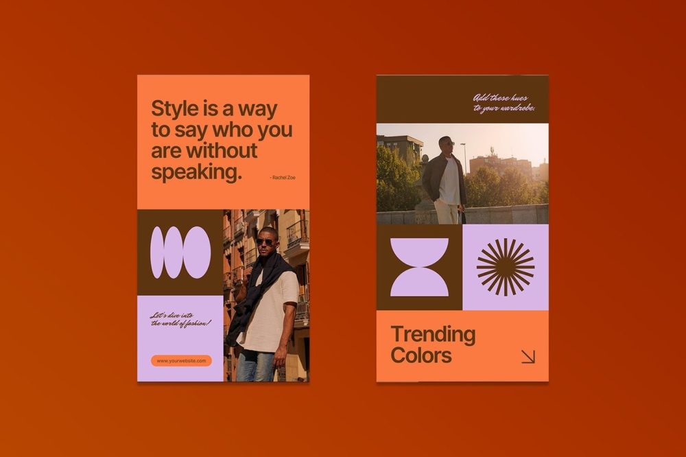 棕紫色时尚品牌推广电商海报排版设计PSD/AI模板素材 Brown Purple Fashion Instagram Story 003插图3