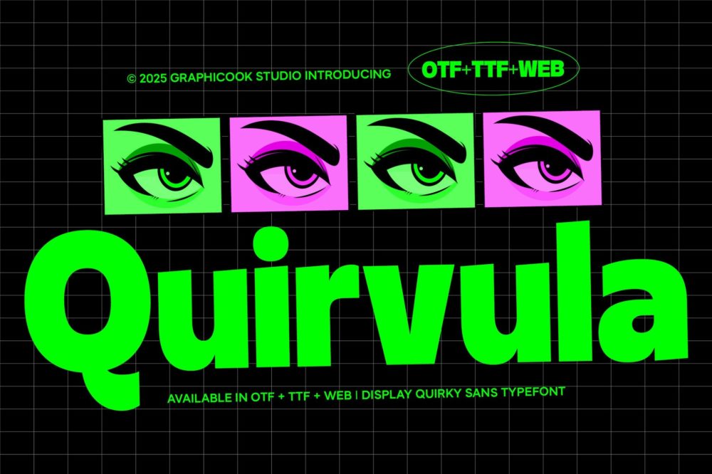 时尚古怪杂志海报游戏封面设计无衬线英文字体安装包 Quirvula插图