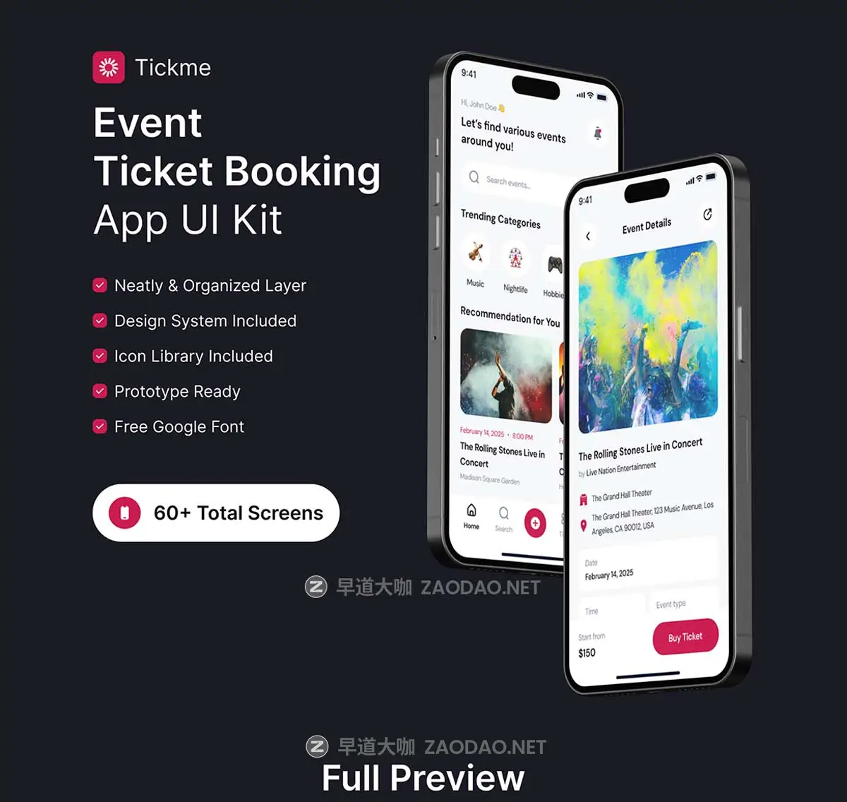 60+屏现代简约活动赛事电影票在线预定购买应用程序app ui界面设计figma格式模板套件Tickme – Event Booking App UI Kit插图8 60+屏现代简约活动赛事电影票在线预定购买应用程序app ui界面设计figma格式模板套件Tickme – Event Booking App UI Kit插图8
