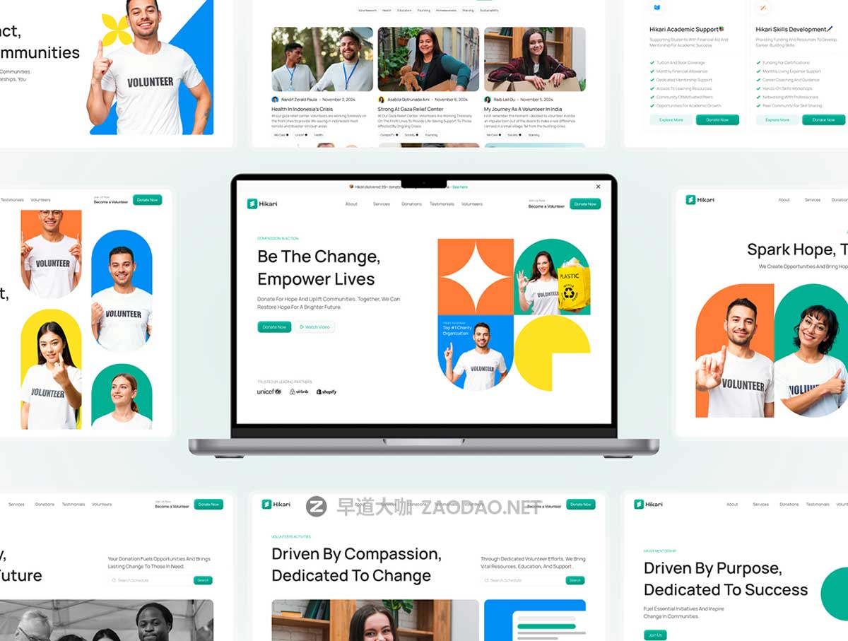 30屏现代极简爱心公益慈善网站登录界面web ui设计figma模板套件Hikari – Charity Website UI Kit插图4