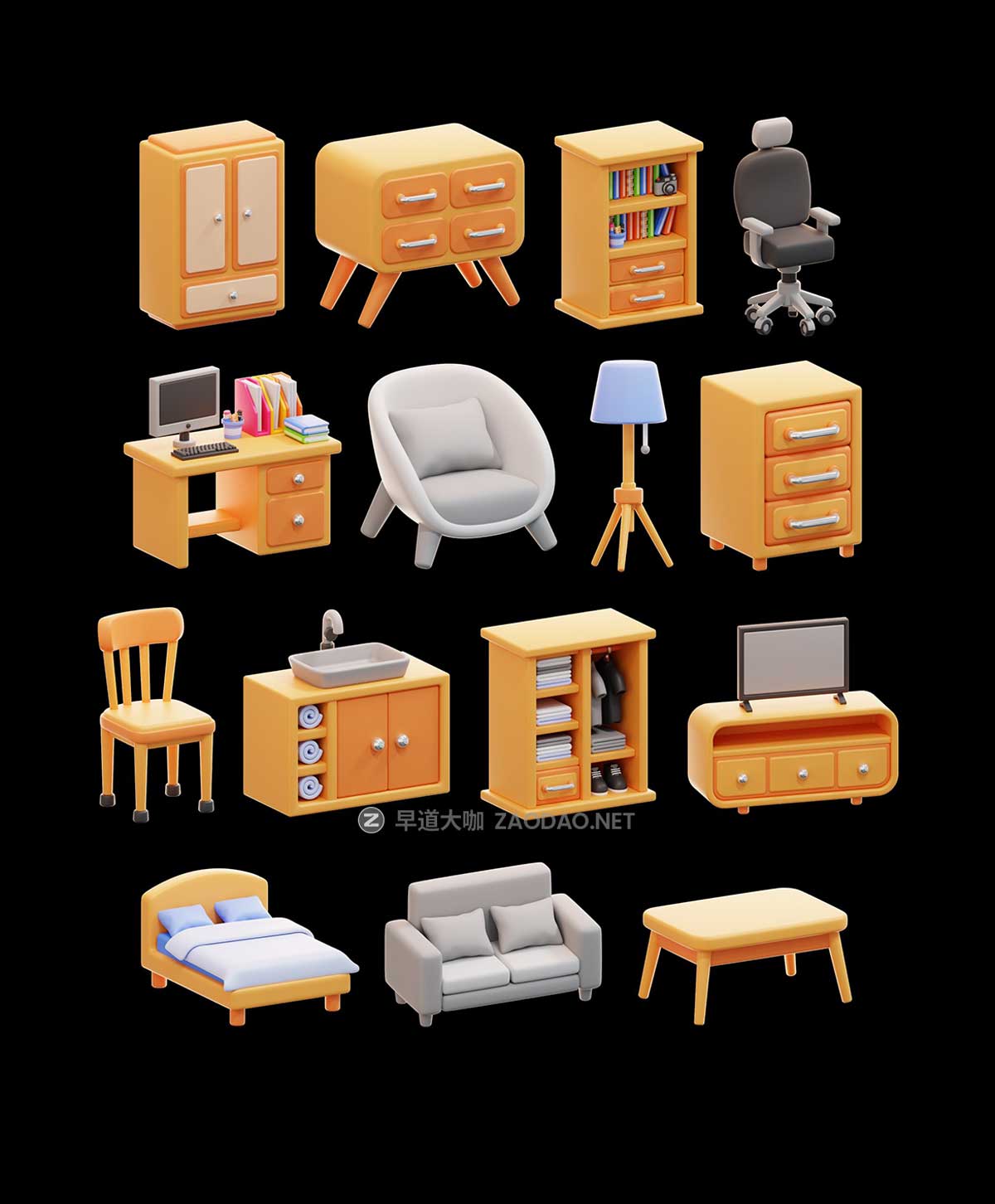 15款高级3D质感家具沙发柜子床图标Icons设计Blender/Png格式素材Home Furniture 3D Icon Pack插图6