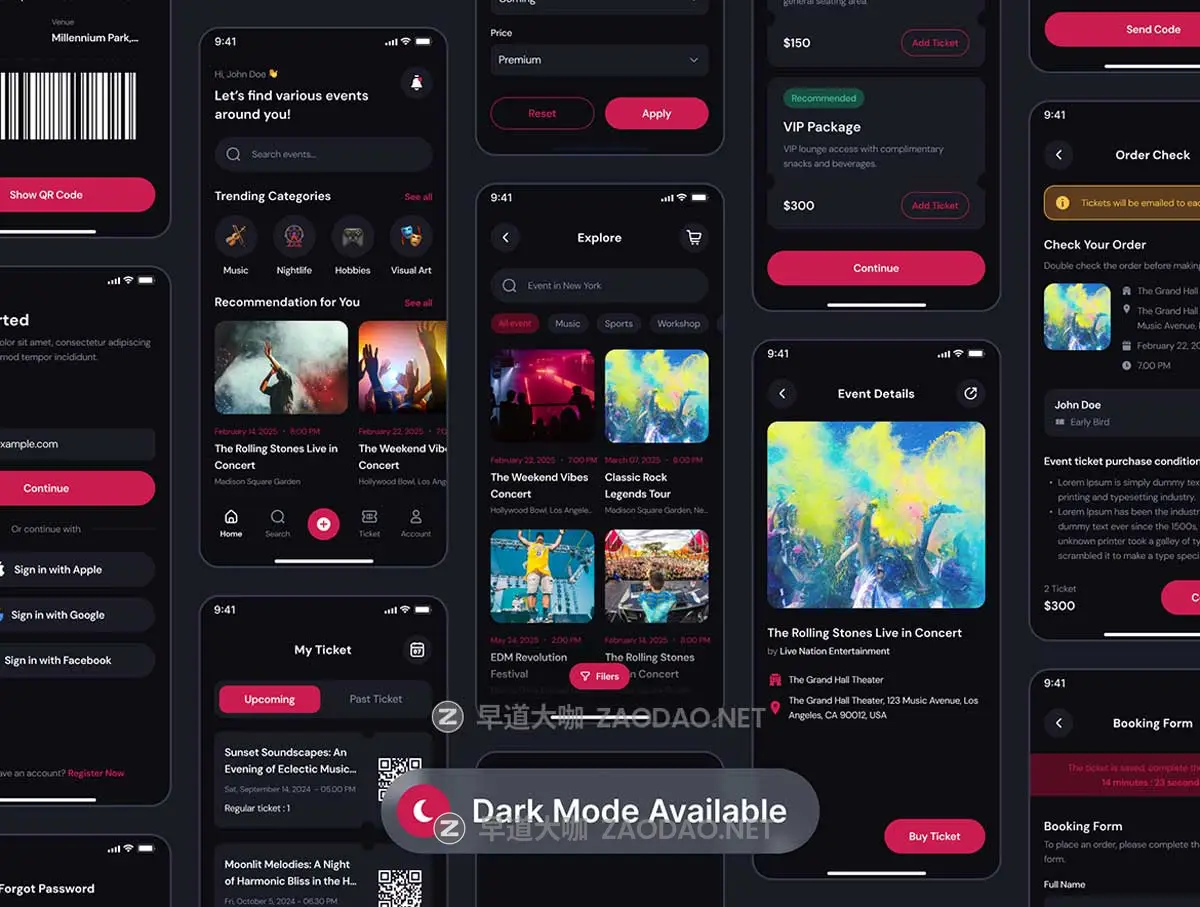 60+屏现代简约活动赛事电影票在线预定购买应用程序app ui界面设计figma格式模板套件Tickme – Event Booking App UI Kit插图4 60+屏现代简约活动赛事电影票在线预定购买应用程序app ui界面设计figma格式模板套件Tickme – Event Booking App UI Kit插图4