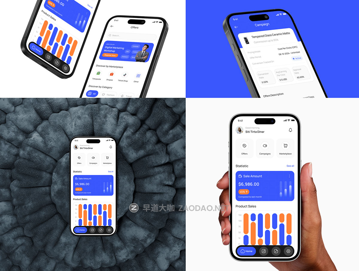 35+屏专业电商销售营销业绩数据仪表盘app ui界面设计figma模板套件 Marketing Mobile App UI Kit插图1