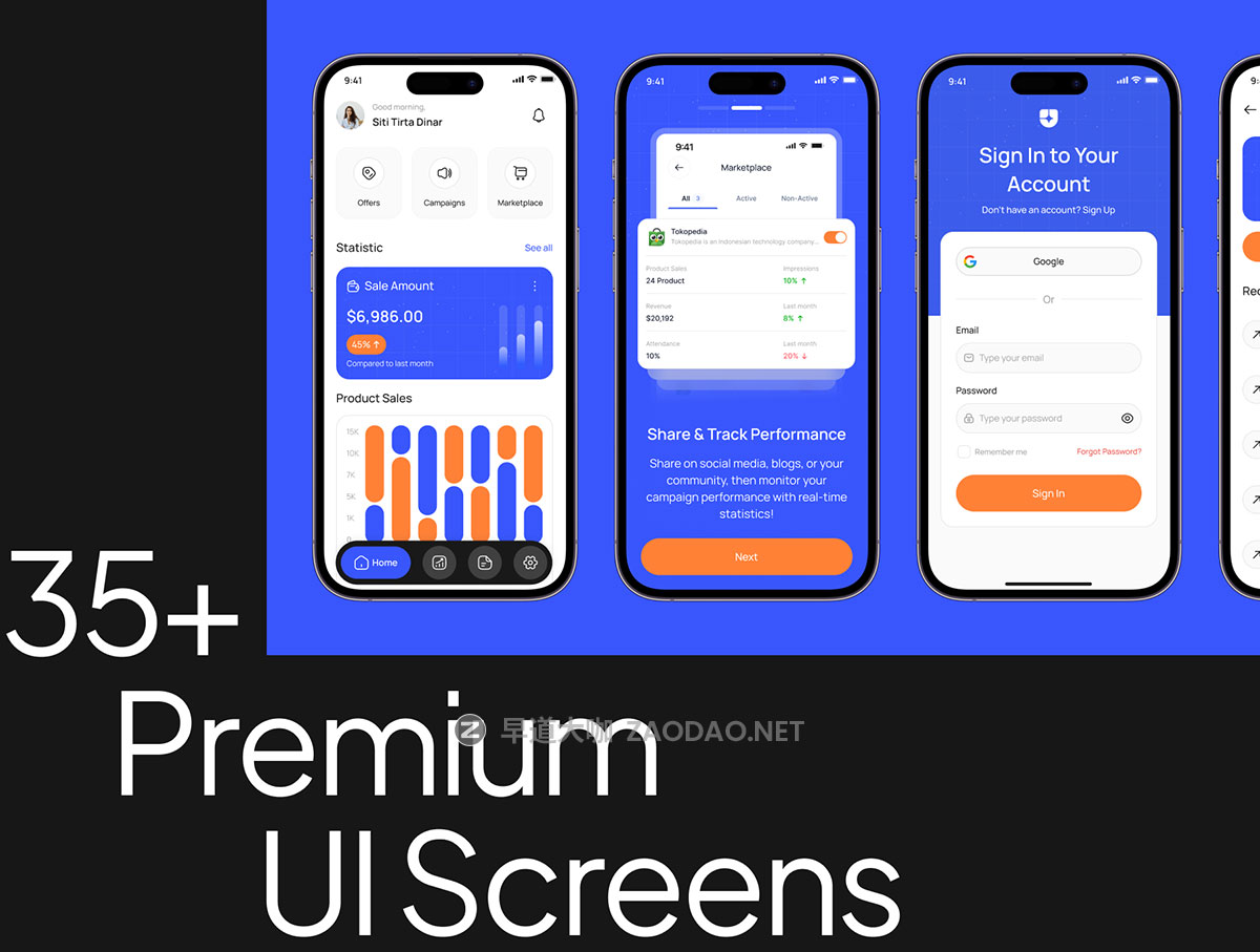 35+屏专业电商销售营销业绩数据仪表盘app ui界面设计figma模板套件 Marketing Mobile App UI Kit插图2