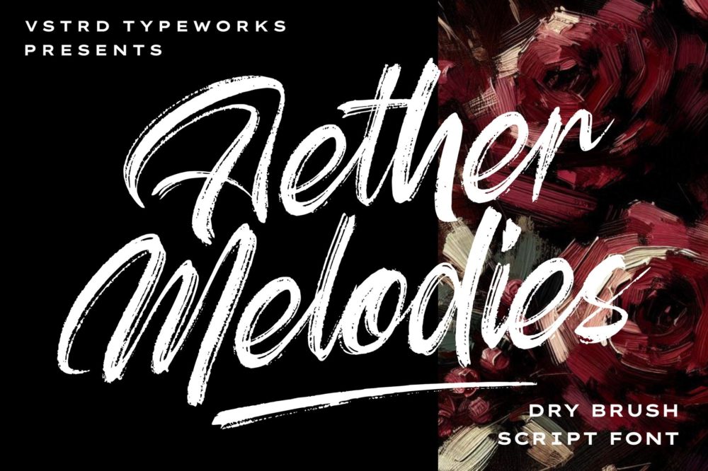 时尚优雅海报服装包装徽标设计笔刷手写英文字体安装包 Aether Melodies – Elegant Dry Brush Font插图