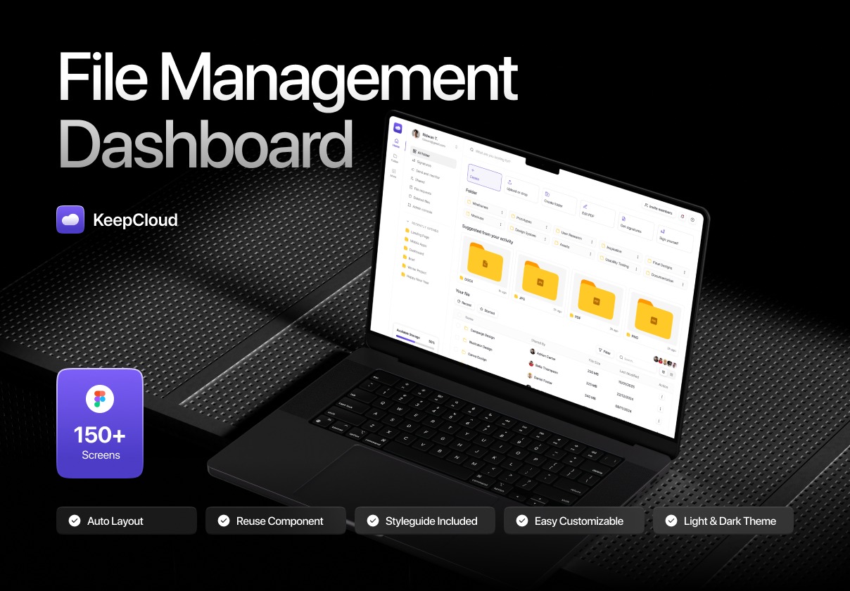 75+屏文件管理网盘云存储仪表盘用户ui界面设计figma模板素材 KeepCloud - File Management Dashboard ...