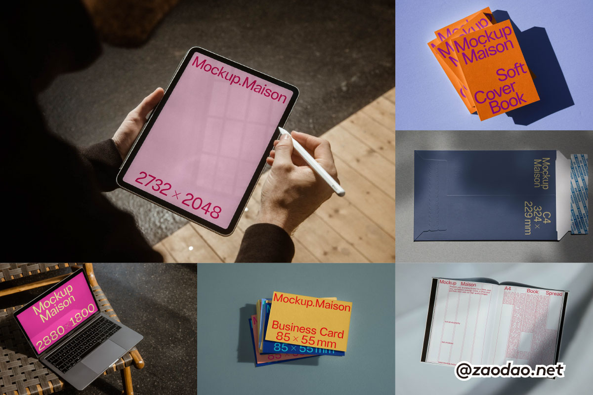 6款国外小众名片画册单页信封iPad平板MacBook电脑VI贴图PSD样机模板 Mockup.Maison – B Mockup Collection Vol 1插图