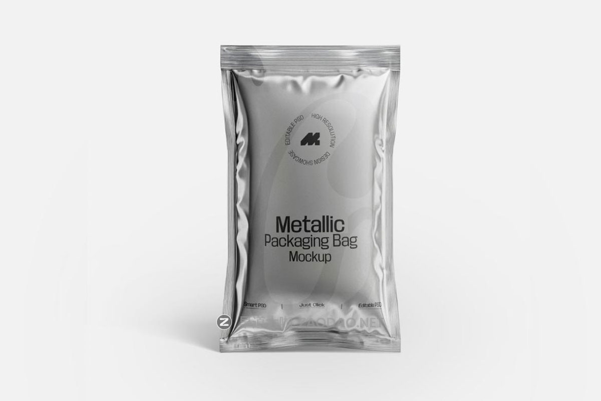 5款逼真金属质感食品咖啡酱料包装袋设计展示PSD样机模板素材 Packaging Metallic Sachet Mockup插图16