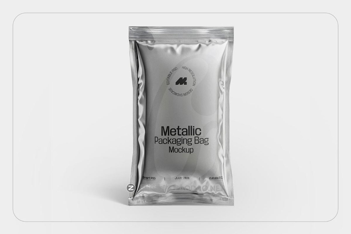 5款逼真金属质感食品咖啡酱料包装袋设计展示PSD样机模板素材 Packaging Metallic Sachet Mockup插图15