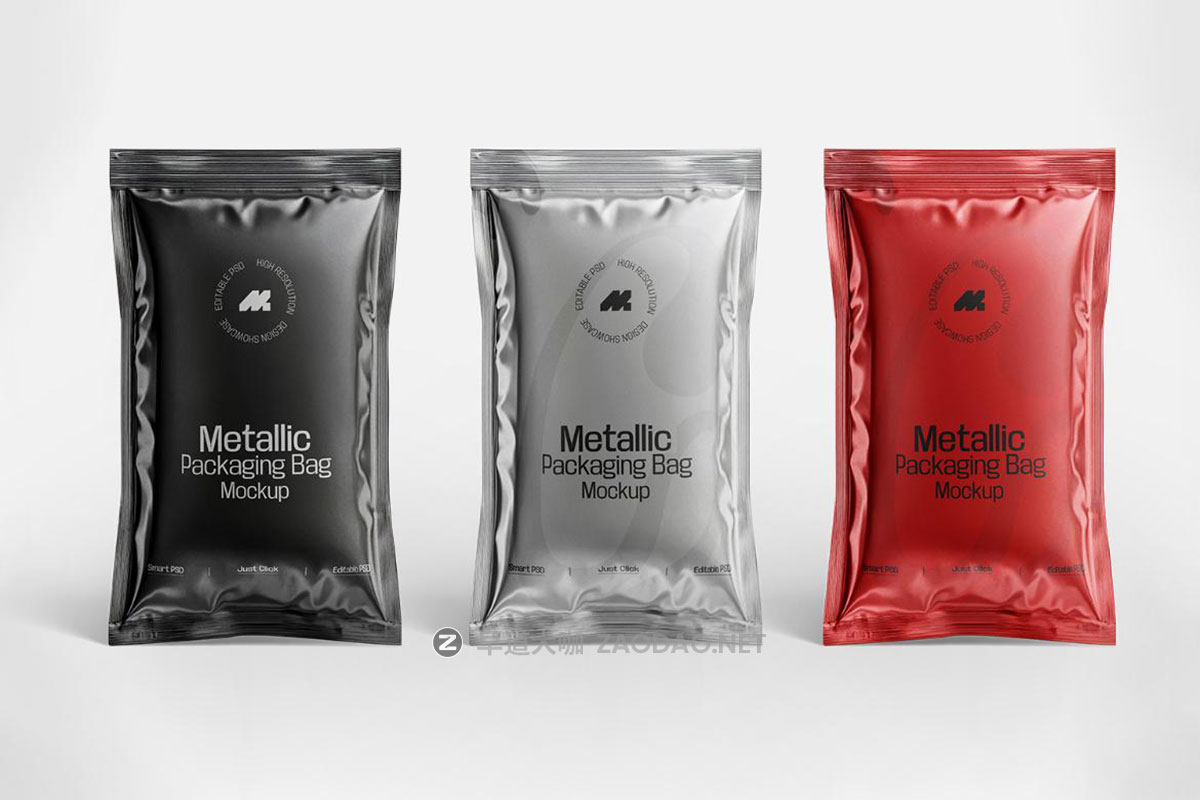 5款逼真金属质感食品咖啡酱料包装袋设计展示PSD样机模板素材 Packaging Metallic Sachet Mockup插图11