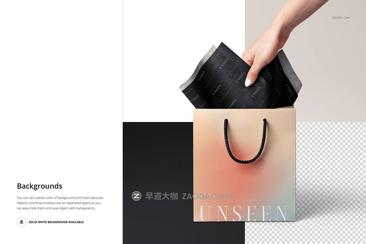 [全网首发] 9款高级礼品包装纸装饰纸手提袋设计展示PSD样机效果图模板 Tissue Paper in Gift Bag Mockup by creatsy插图1