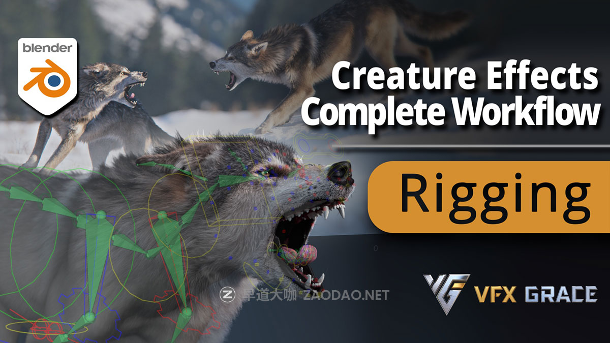 Vfx Grace Animal Creature Rigging Blender生物骨骼绑定行走动画视频教程 中英文字幕插图1