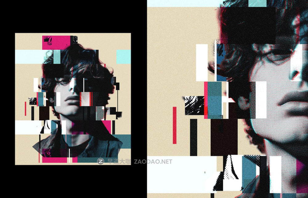 复古半色调故障失真纹理照片效果ps特效滤镜样机 Glitch Halftone Portrait Effect插图3