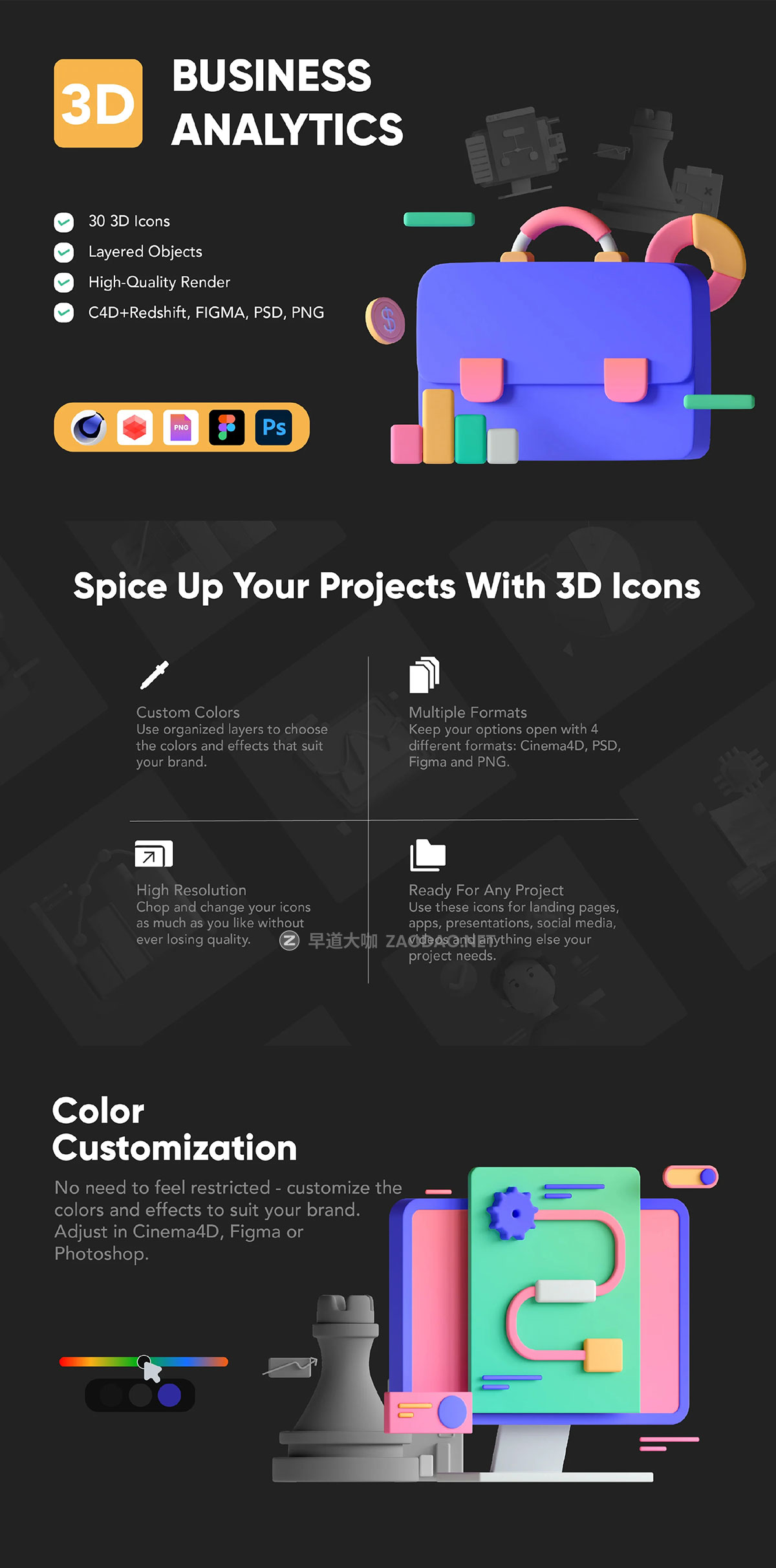 30款高级商业办公金融理财数据统计3D立体图标Icons设计Blender/Figma/Png格式素材 30 3D Business Analytics Icon Set插图8