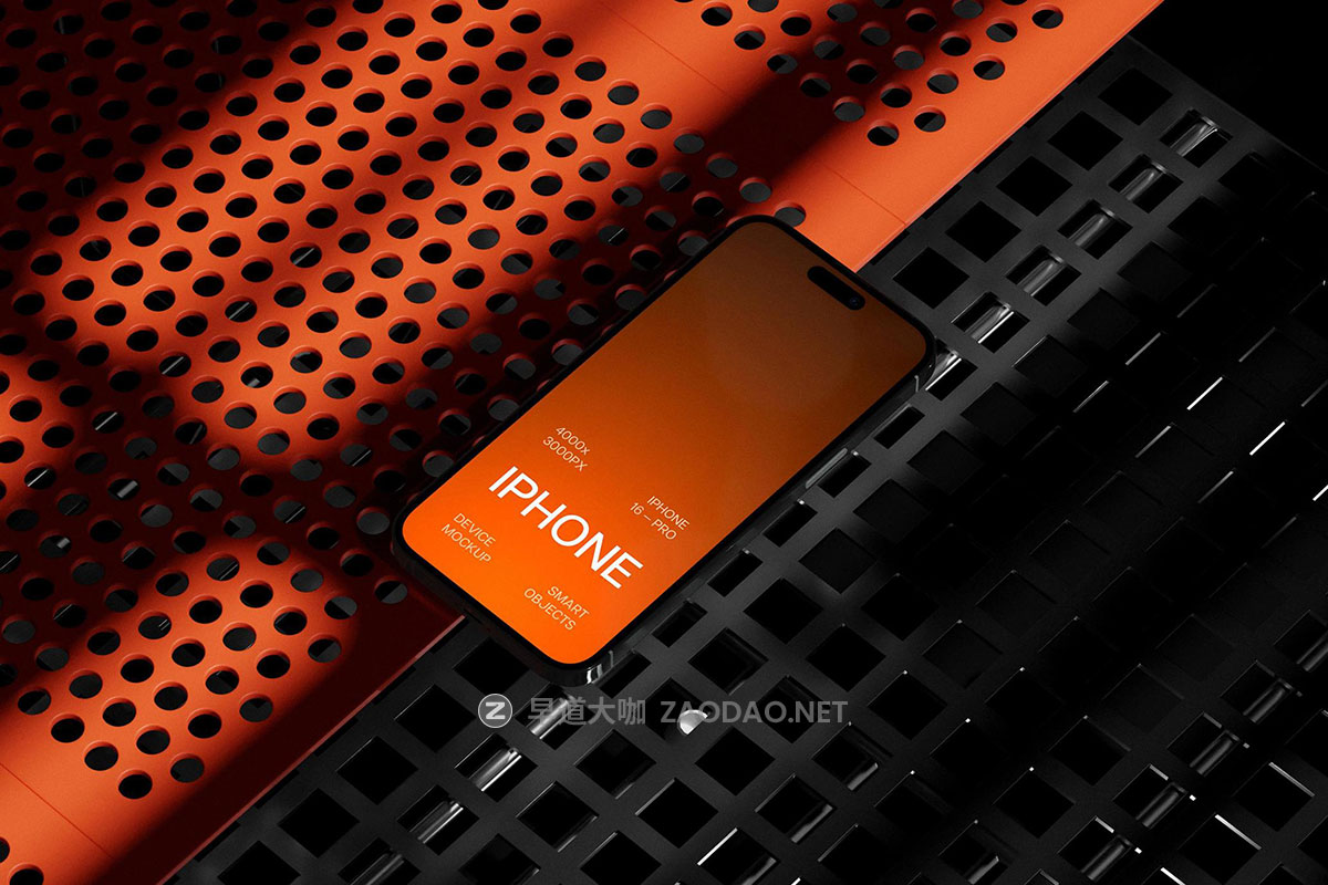 iPhone 16 Pro Mockups 5款高级工业风ui界面海报作品集设计苹果iPhone 16 Pro手机展示效果图PS样机模板插图10