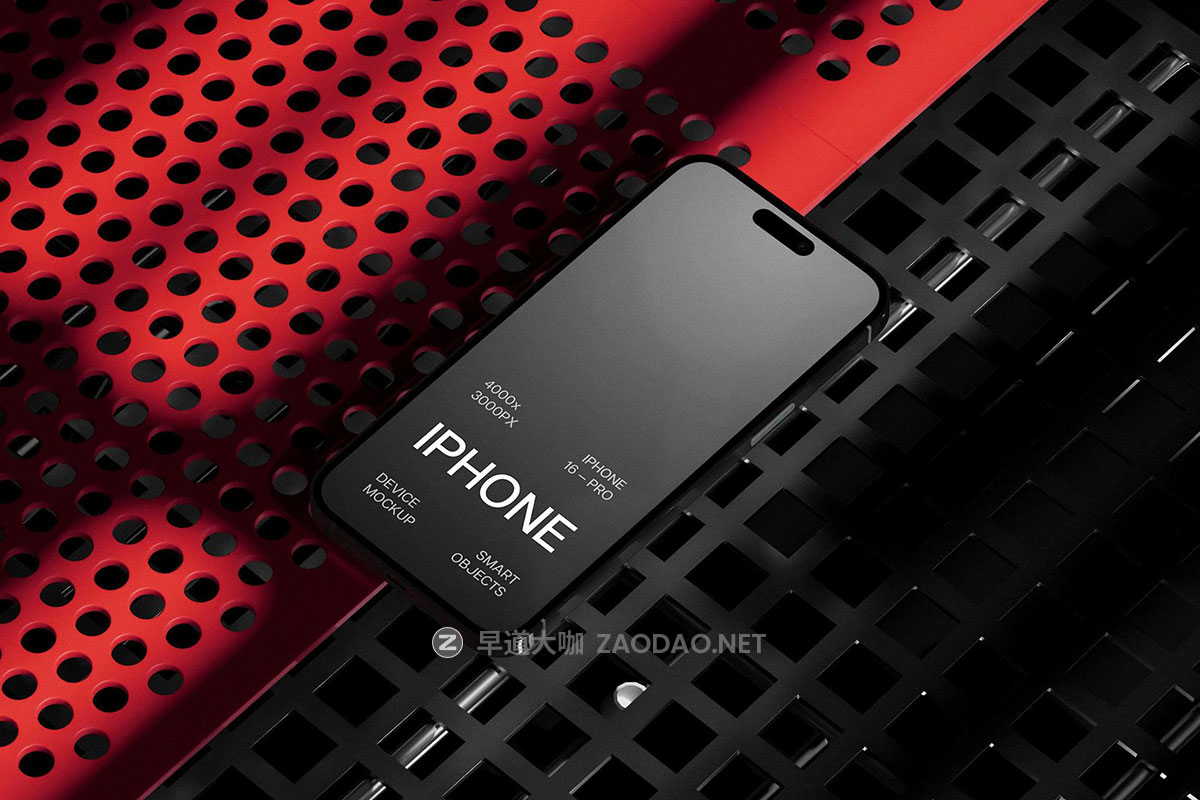 iPhone 16 Pro Mockups 5款高级工业风ui界面海报作品集设计苹果iPhone 16 Pro手机展示效果图PS样机模板插图8