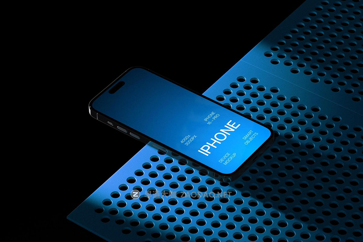 iPhone 16 Pro Mockups 5款高级工业风ui界面海报作品集设计苹果iPhone 16 Pro手机展示效果图PS样机模板插图7