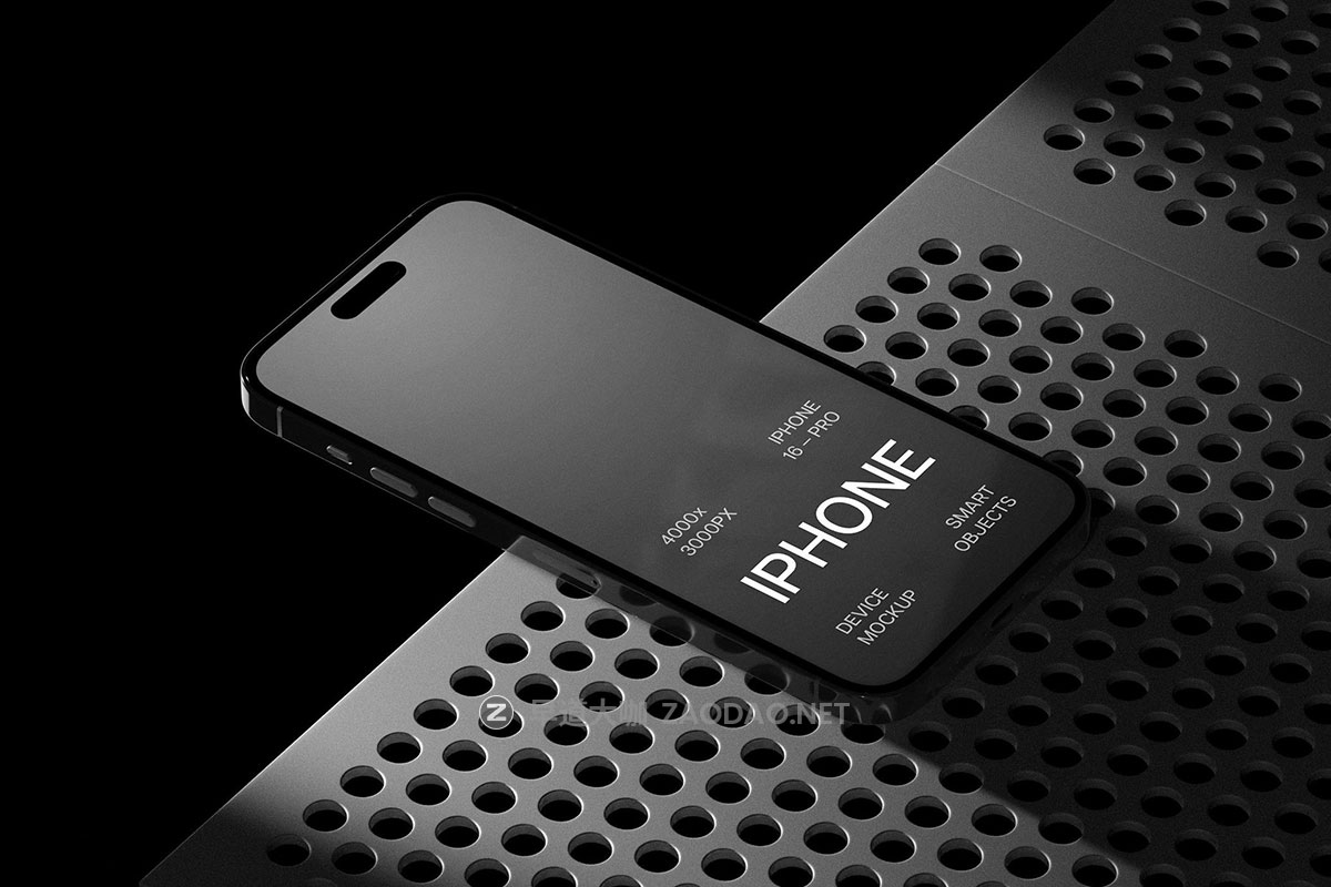 iPhone 16 Pro Mockups 5款高级工业风ui界面海报作品集设计苹果iPhone 16 Pro手机展示效果图PS样机模板插图6