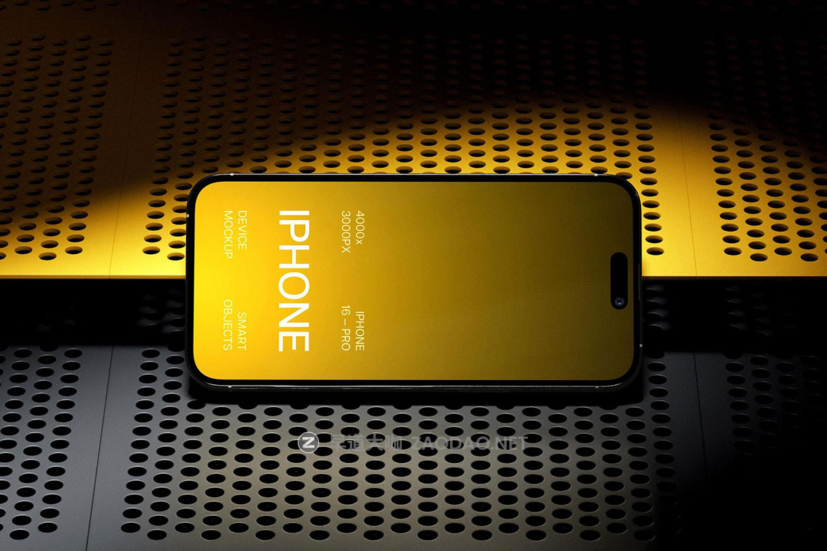 iPhone 16 Pro Mockups 5款高级工业风ui界面海报作品集设计苹果iPhone 16 Pro手机展示效果图PS样机模板插图4