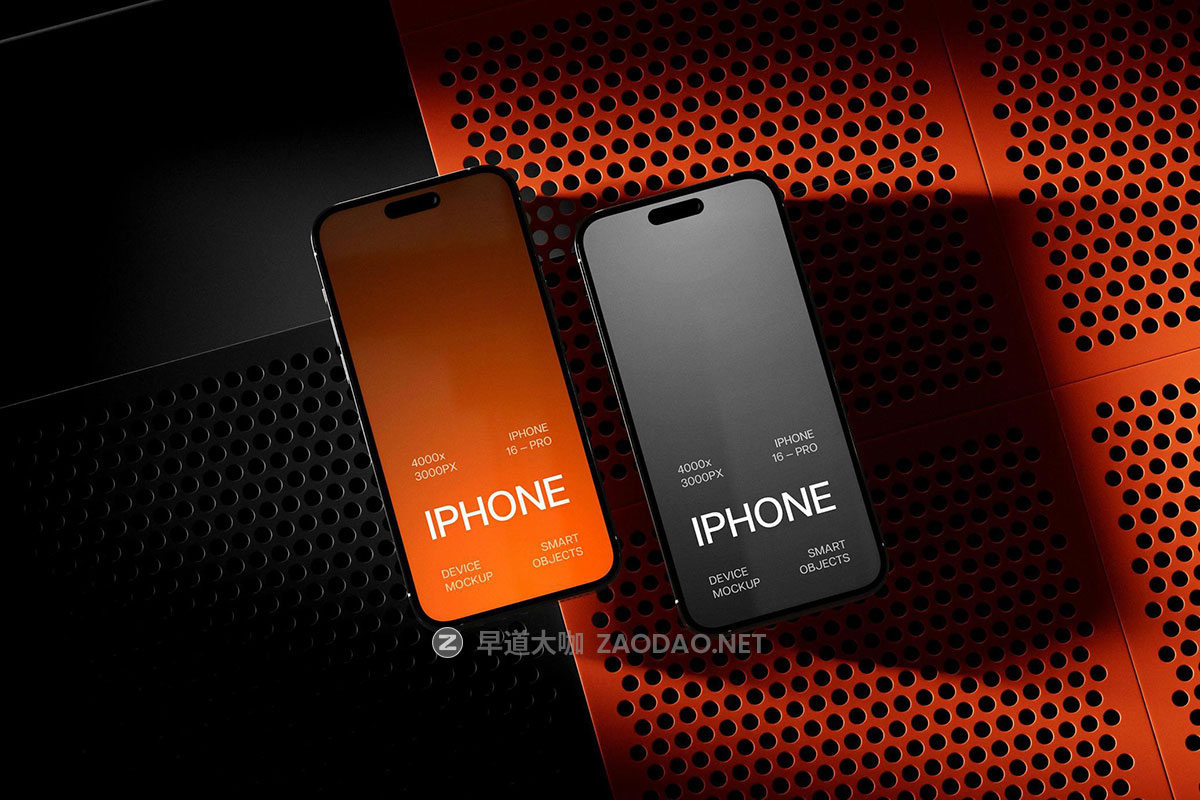 iPhone 16 Pro Mockups 5款高级工业风ui界面海报作品集设计苹果iPhone 16 Pro手机展示效果图PS样机模板插图3