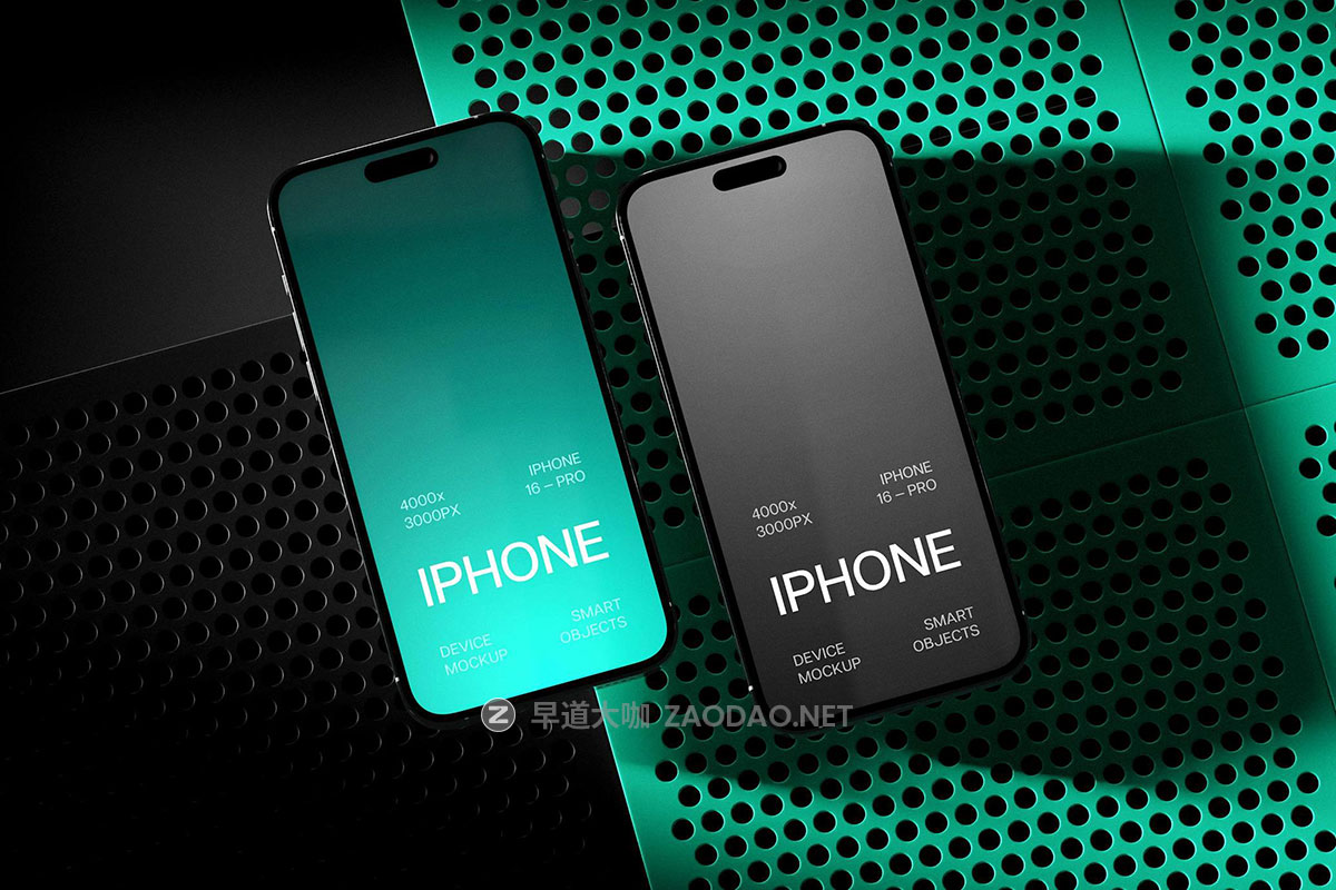 iPhone 16 Pro Mockups 5款高级工业风ui界面海报作品集设计苹果iPhone 16 Pro手机展示效果图PS样机模板插图2