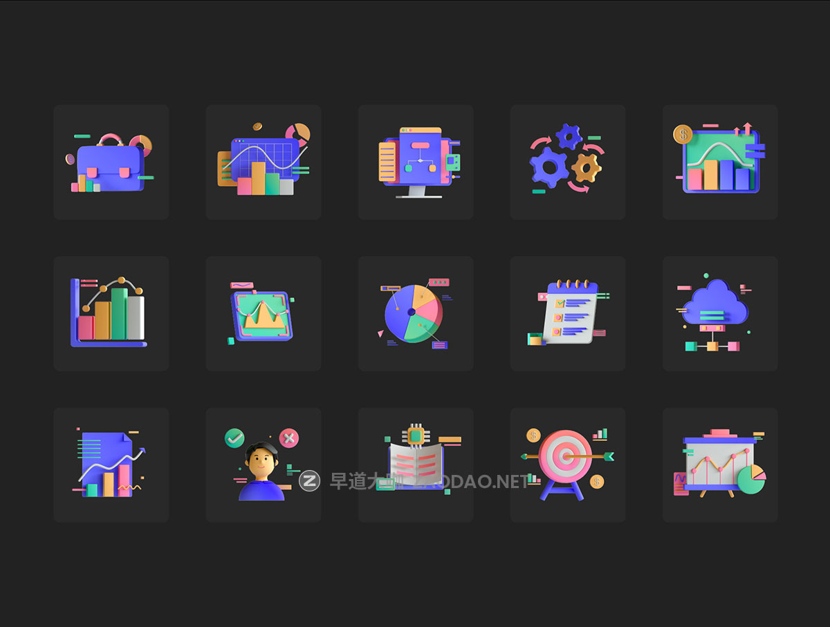 30款高级商业办公金融理财数据统计3D立体图标Icons设计Blender/Figma/Png格式素材 30 3D Business Analytics Icon Set插图6