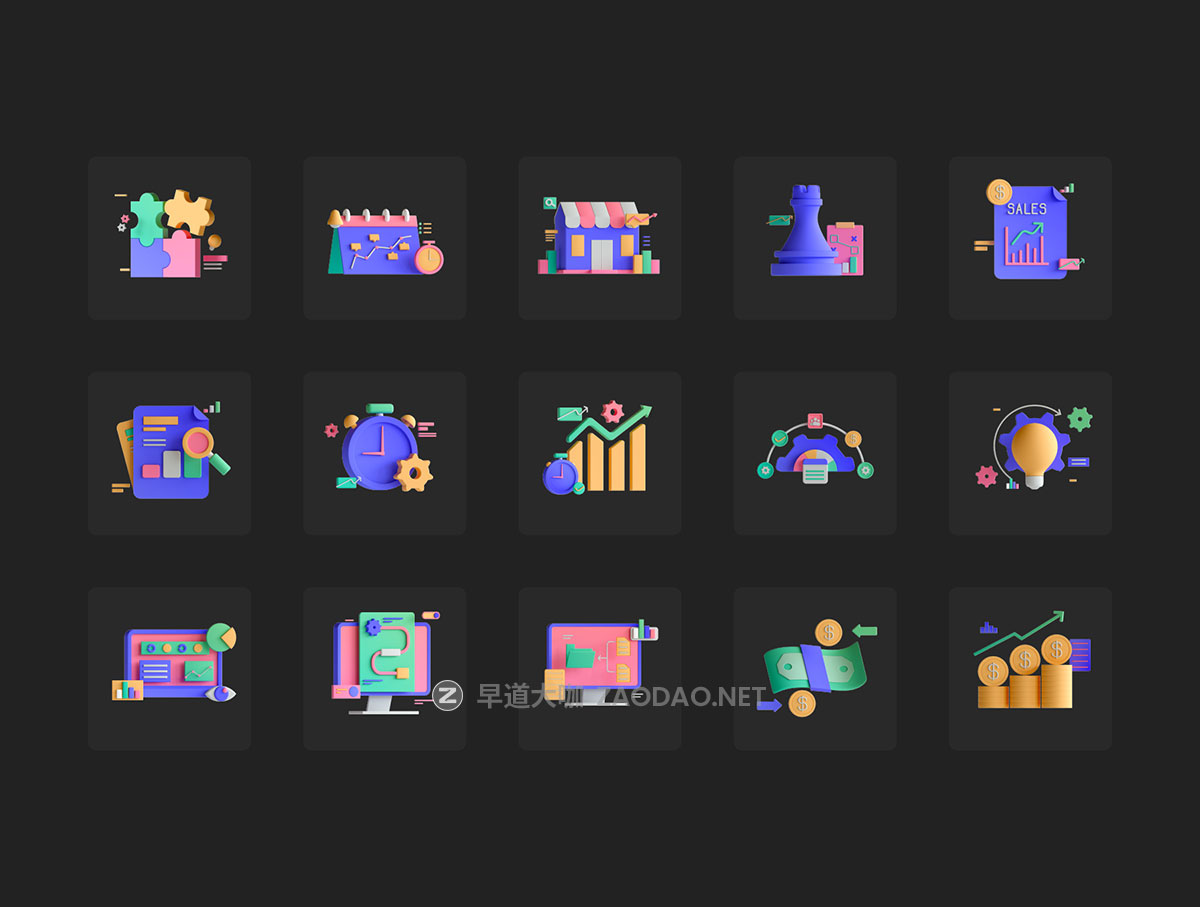 30款高级商业办公金融理财数据统计3D立体图标Icons设计Blender/Figma/Png格式素材 30 3D Business Analytics Icon Set插图7