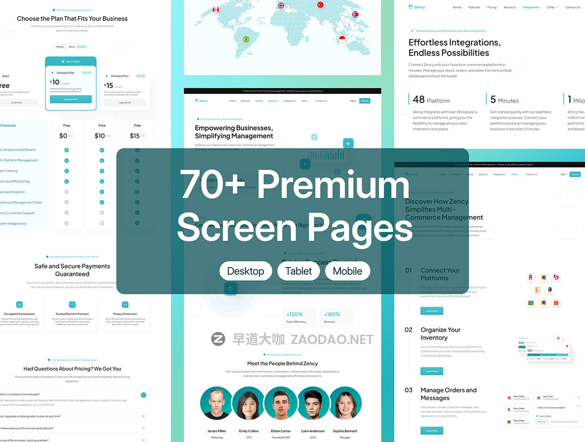 70+屏高级旅行票务酒店预订SaaS服务网站WEB UI界面设计Figma模板套件 Zency – Modern SaaS Website UI Kit插图3
