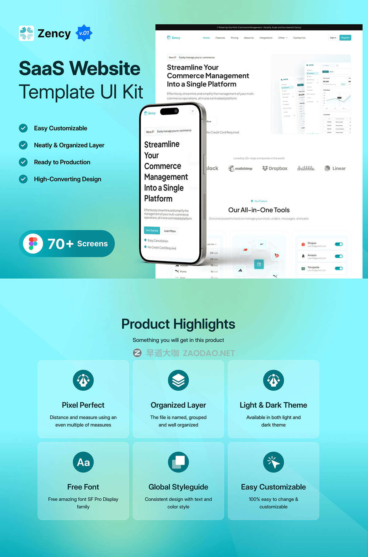 70+屏高级旅行票务酒店预订SaaS服务网站WEB UI界面设计Figma模板套件 Zency – Modern SaaS Website UI Kit插图8
