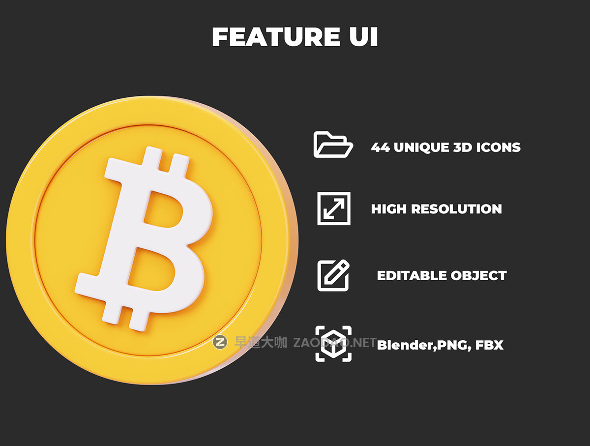 44款3D立体圆形金融加密货币图标Icons设计Blender/Fbx/Png格式素材 Crypto Coins 3D Icon Pack插图1