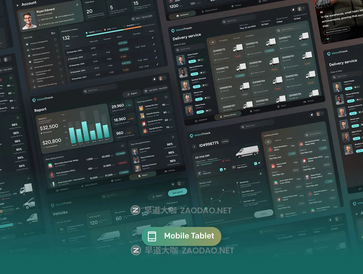 165屏暗黑系超市餐厅药店零售物流仓库仓储供应链SaaS服务仪表盘ui界面设计figma模板套件 WareTrack – SAAS Warehouse Management App UI Kit插图6 165屏暗黑系超市餐厅药店零售物流仓库仓储供应链SaaS服务仪表盘ui界面设计figma模板套件 WareTrack – SAAS Warehouse Management App UI Kit插图6
