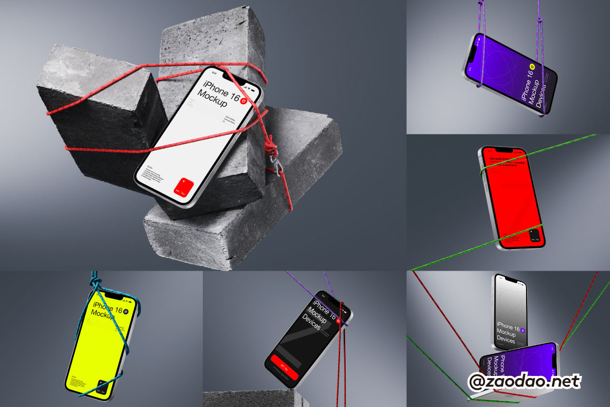 LS.Graphics 16款岩石绳索工业风iPhone 16e手机ui设计作品展示效果图ps/figma样机 Z-Mockups: iPhone 16e特色图 LS.Graphics 16款岩石绳索工业风iPhone 16e手机ui设计作品展示效果图ps/figma样机 Z-Mockups: iPhone 16e
