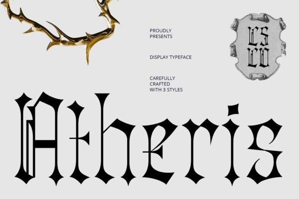 现代时尚哥特式品牌海报徽标设计装饰英文字体安装包 Atheris – Blackletter Font