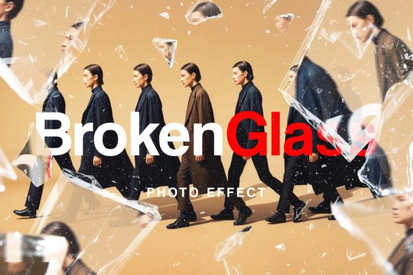 失真扭曲破碎玻璃照片效果ps特效滤镜样机 Broken Glass Photo Effect