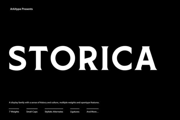 9款字重罗马风格质朴复古标签品牌logo设计衬线英文字体家族 Myfonts – Storica Font Family