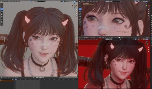 Blender拿棒球棒卡通动漫女孩建模贴图视频教程 Gumroad – Flycat – Blender – Cute Girl modeling – Full process