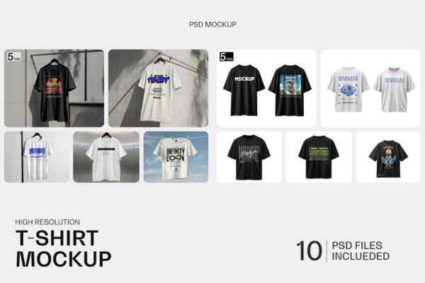 10款男士半袖T恤印花图案设计展示效果图模板PSD样机素材 Short Sleeve T-Shirt Mockup