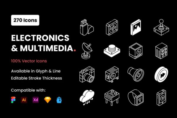 2000+款等距app网站界面设计图标icons素材包 2000+ Isometric Icons Set
