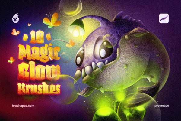 16组粗糙砂砾颗粒艺术绘画效果procreate笔刷画笔调色版套装 Magic Glow Procreate Brushes