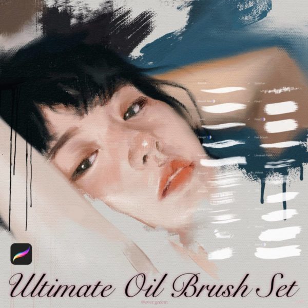 60款真实油画丙烯酸笔触绘画效果procreate笔刷画笔+画布纹理 Ultimate Oil Brush Set for Procreate