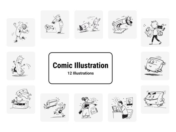 12幅俏皮漫画风格人物角色手绘插画插图AI/PNG/EPS图片设计素材 Comic Illustrations 2