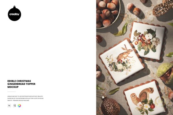 1款可食用的圣诞姜饼饼干装饰样机MOCKUP模板PSD设计素材 Edible Christmas Gingerbread Topper Mockup by Creatsy