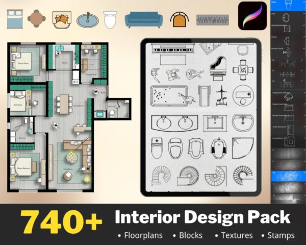 740+组室内设计装饰图案家具图章绘画笔刷Procreate笔刷画笔素材 740+ Procreate Interior Design Stamps