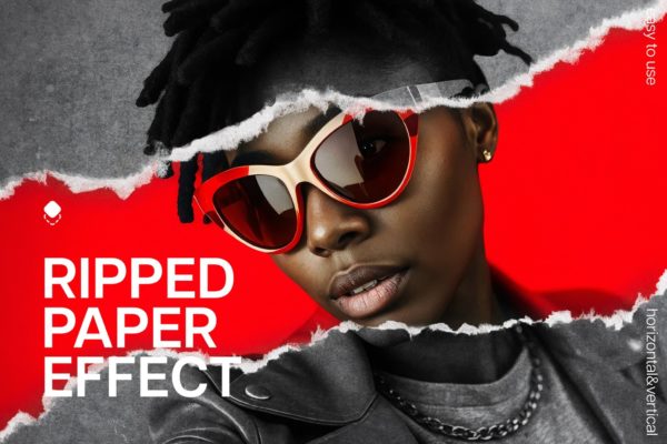 撕裂拼贴纸张照片效果ps特效滤镜样机 Ripped Paper Photo Effect