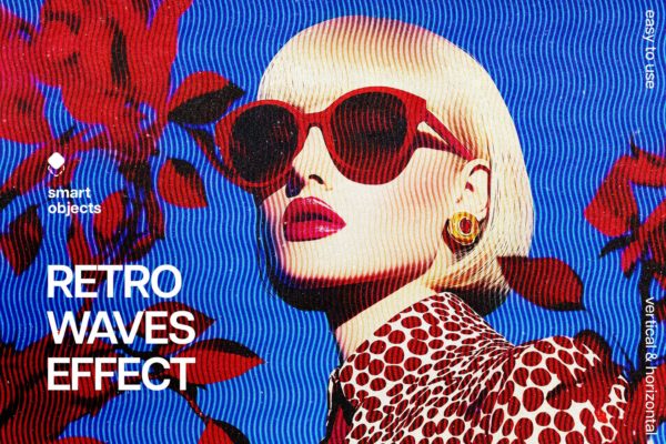 复古波浪纹理照片效果ps特效滤镜样机 Retro Waves Effect
