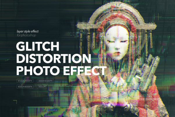 故障毛刺失真扭曲照片效果ps特效滤镜样机 Glitch Distortion Photo Effects