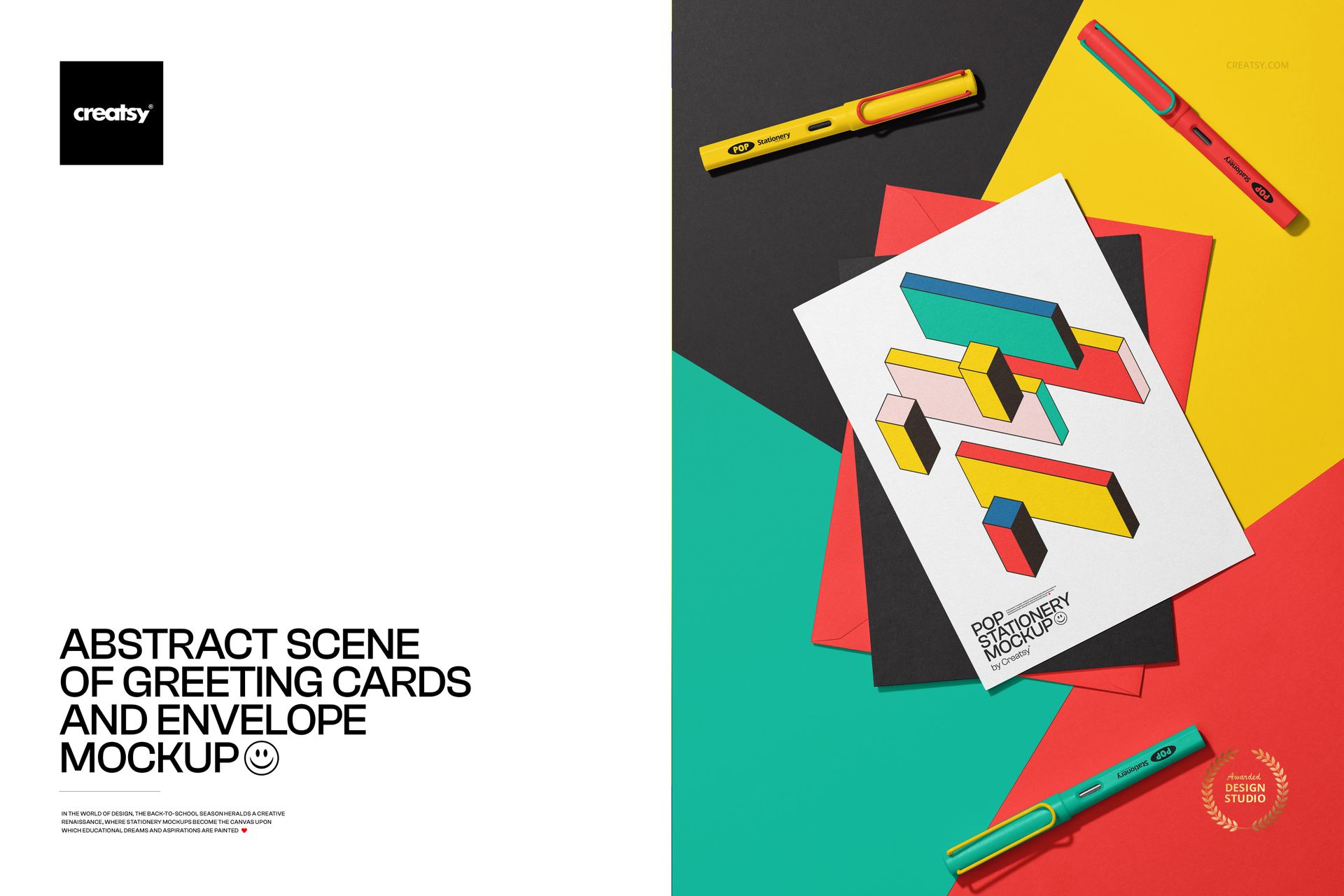 1款简约抽象场景信封贺卡明信片卡片设计展示PSD样机MOCKUP模板 Abstract Scene of Greeting Cards and ...