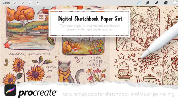 Procreate艺术绘画纸张纹理肌理背景图片设计素材 Digital Sketchbook Paper Set for Procreate